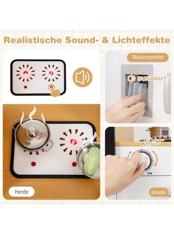 COSTWAY 3 in 1 Kinderküche, Spielküche mit Licht & Sound in Braun