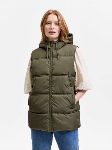 SELECTED FEMME Warme Puffer Stepp Weste Wattierte Übergangsjacke SLFALINA in Khaki