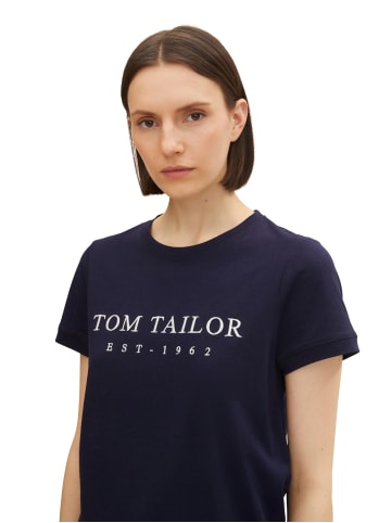 Tom Tailor 2-er Set T-Shirt mit Logo Stickerei PRINT CREW NECK in Weiß-Dunkelblau