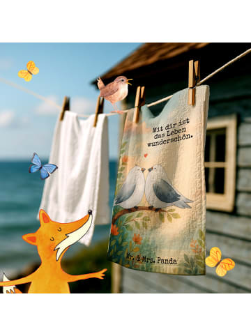 Mr. & Mrs. Panda Handtuch Turteltauben Liebe Design mit Spruch in Weiß