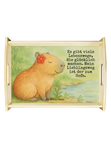 Mr. & Mrs. Panda Holztablett Capybara Blume Design mit Spruch in Weiß