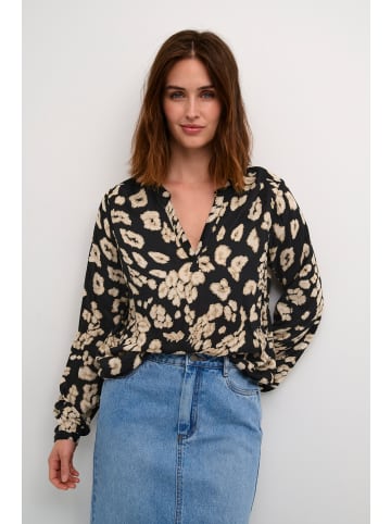Kaffe Langarm-Bluse KAbeathe Regular fit in Black/Sand Leo Print