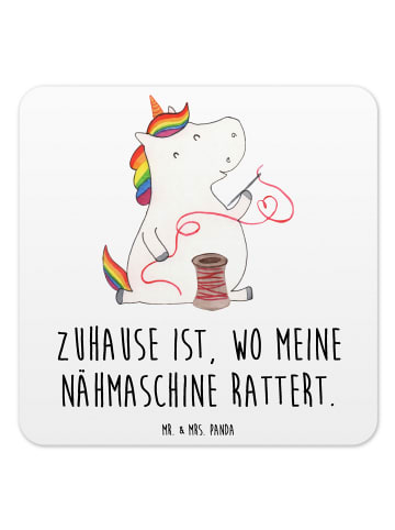 Mr. & Mrs. Panda Gläseruntersetzer Einhorn Näherin mit Spruch in Weiß