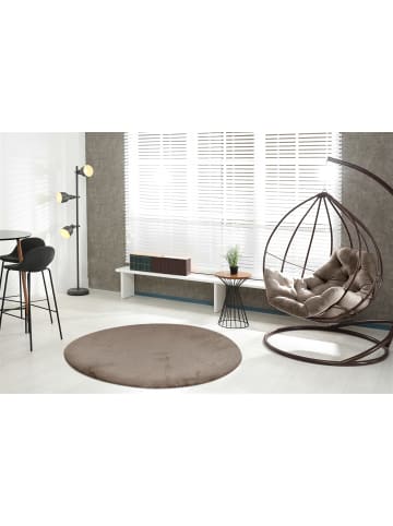 Kayoom Hochflor Teppich Rabbit in taupe - rund