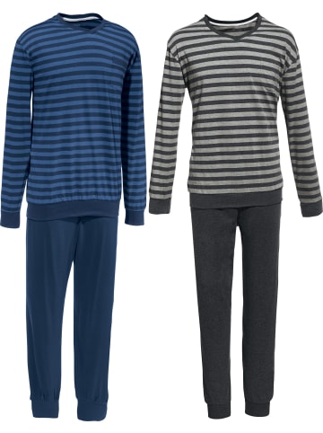 REDBEST Single-Jersey Schlafanzug 2er-Pack in blau/hellgrau-anthrazit meliert