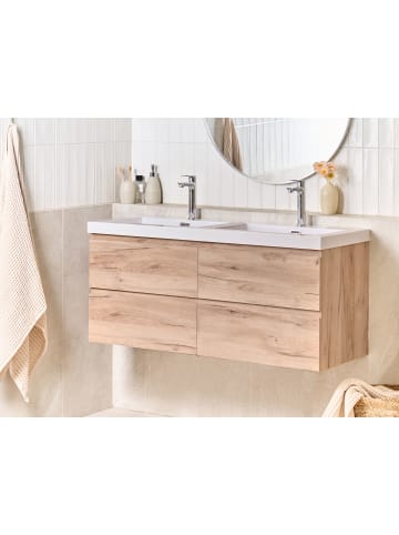 Beliani 2-tlg Badezimmerschrank mit Waschbecken RANCO in Braun/Weiß