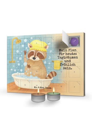 Mr. & Mrs. Panda Adventskalender Waschbär Design mit Spruch in Weiß