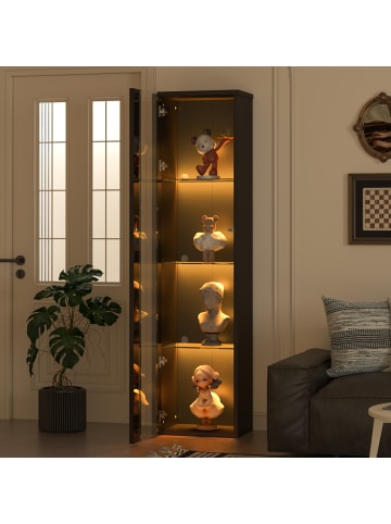 ABRIHOME Vitrine in Schwarz 40x29x170 cm mit LED APP Glasböden