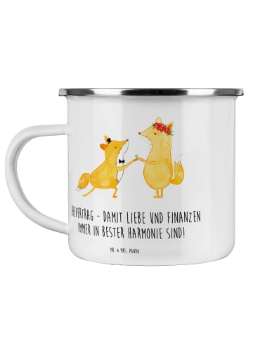 Mr. & Mrs. Panda Emaille Tasse Ehevertrag Liebe Finanzen mit Spruch in Transparent