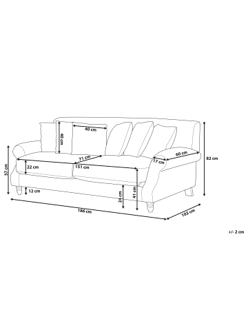 Beliani 2-Sitzer Sofa EIKE in Grau/Braun - (W) 186 x (H) 82 x (L) 102 cm