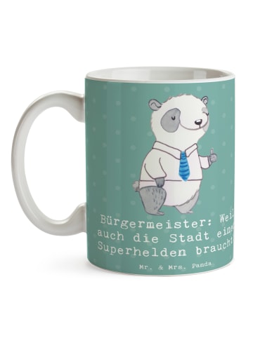 Mr. & Mrs. Panda Tasse Bürgermeister Superheld mit Spruch in Meeresbrise