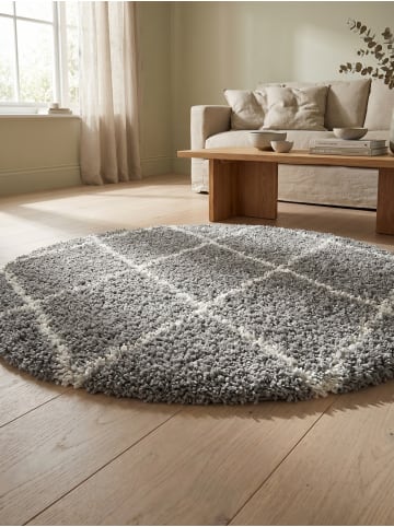 KADIMA DESIGN Teppich Hochflor Shaggy Waschbar Geometrisch DOLOMIT Strapazierfähig in Grau