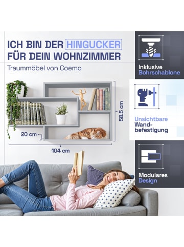 TRAUMMÖBEL Wandregal Karo aus Holz in Silbergrau