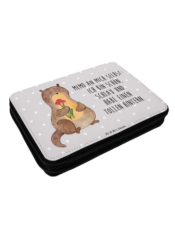 Mr. & Mrs. Panda Stifteetui Otter Blumenstrauß mit Spruch in Grau Pastell