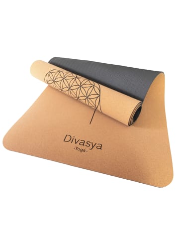 Divasya Kork-TPE-Yogamatte Light in Lebensblume-Design - 183 x 61 x 0,6cm