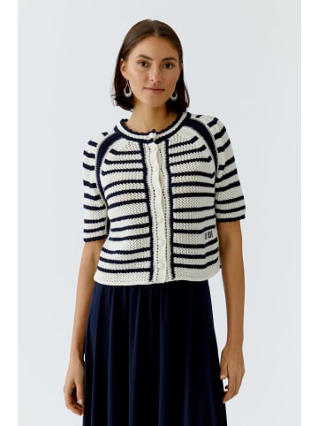 Oui Strickjacke in Häkeloptik in White Blue