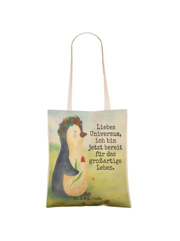 Mr. & Mrs. Panda Stofftasche Pinguin Blumen Design mit Spruch in Weiß