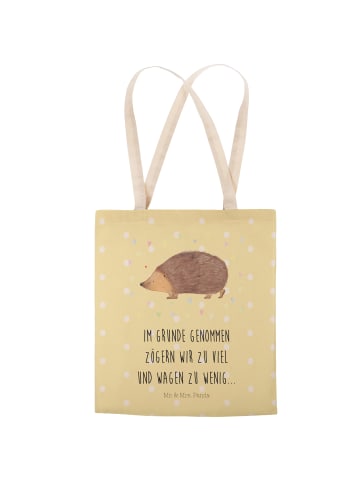 Mr. & Mrs. Panda Shopping Bag Igel Herzen mit Spruch in Gelb Pastell