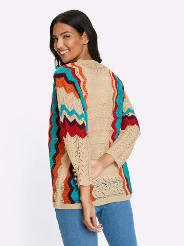 Sieh an! Ajourstrickjacke in sand-erdbeere-gemustert
