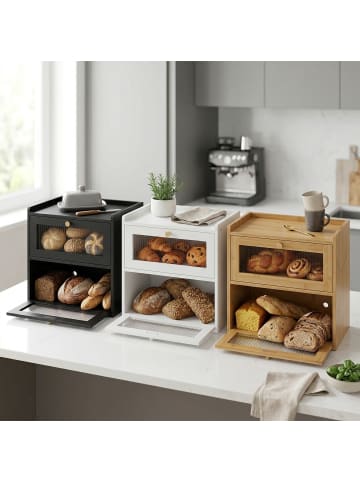 relaxdays Brotkasten in Schwarz – (B)36,5 x (H)34 x (T)24 cm