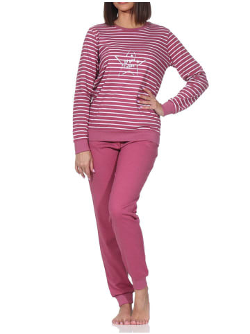 NORMANN Interlock Schlafanzug langarm Bündchen Sternmotiv in beere