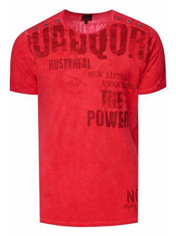 Rusty Neal Verwaschenes T-Shirt mit Doppelter Knopfleiste in Rot