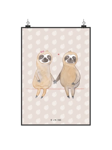 Mr. & Mrs. Panda Poster Faultier Pärchen ohne Spruch in Beige Pastell
