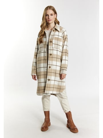 DreiMaster Damen Hemdjacke Mit Karomuster in Karo Beige Wollweiss