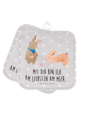 Mr. & Mrs. Panda 2er Set Topflappen  Hasen Muschel mit Spruch in Grau Pastell