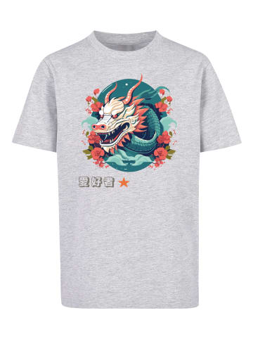 F4NT4STIC T-Shirt Drache mit Blumen in grau meliert