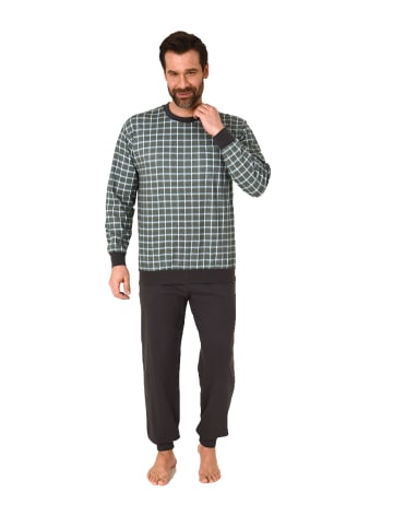 NORMANN Pyjama Schlafanzug lang Bündchen Karo - 61134 in dunkelgrau