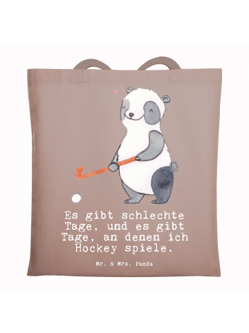 Mr. & Mrs. Panda Schultasche Panda Hockey spielen mit Spruch in Braun Pastell