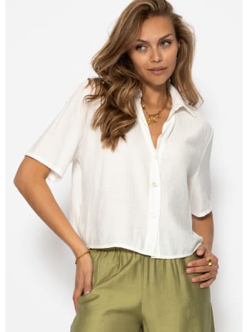 SASSYCLASSY Bluse in Crincle Optik in Weiß
