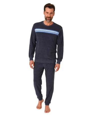 NORMANN Langarm Schlafanzug Frottee Bündchen in marine