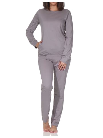 NORMANN Langarm Schlafanzug Pyjama Bündchen Tupfen Optik in sand