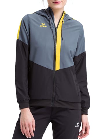 erima Damen Squad Tracktop Jacke mit Kapuze in slate grey/schwarz/gelb