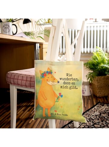 Mr. & Mrs. Panda Tragetasche Fuchs Blumen Design mit Spruch in Weiß