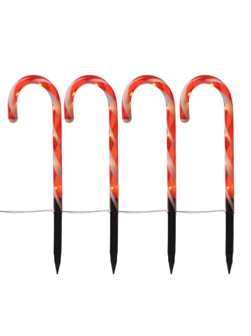 MARELIDA 4er Set LED Zuckerstangen Gartenstecker Weihanchten H: 25cm in rot, weiß