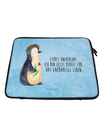 Mr. & Mrs. Panda Laptop Sleeve Pinguin Blumen mit Spruch in Eisblau