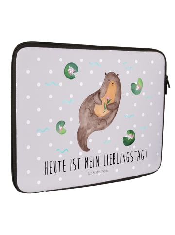 Mr. & Mrs. Panda Hülle Laptop Otter Seerose mit Spruch in Grau Pastell