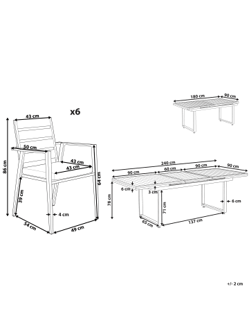 Beliani 7-tlg Gartentisch Set VALCANETTO/TAVIANO in Schwarz/Grau/Braun