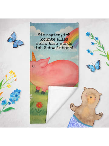 Mr. & Mrs. Panda Saunahandtuch Einhorn Schwein Design mit Spruch in Weiß