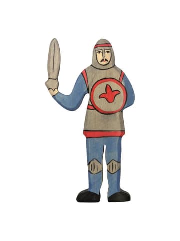Holztiger Kämpfender Ritter aus Holz in grau, blau