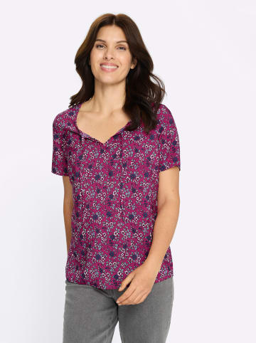 Sieh an! Schlupfbluse in fuchsia-jeansblau-bedruckt