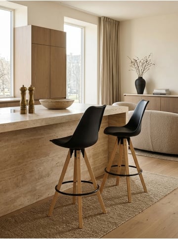 KADIMA DESIGN Komfort Barhocker Set mit ergonomischer Sitzschale und Holzbeinen in Schwarz