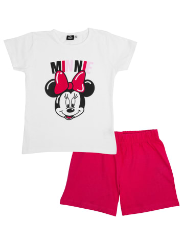 Disney Disney Minnie Mouse Schlafanzug Set Kurzarm Oberteil mit Hose in weiß/pink