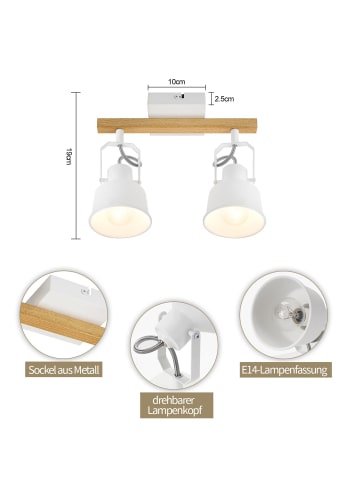 ZMH Deckenleuchte in Weiß 2-flammige E14 Vintage Holzmaserung MAX.25W