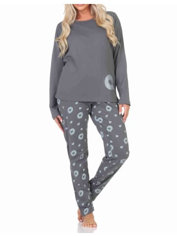 NORMANN Schlafanzug Pyjama langarm Herz Tupfen Punkte - 88014 in grau