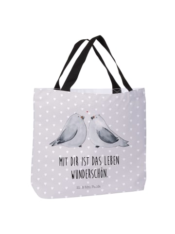 Mr. & Mrs. Panda Shopper Turteltauben Liebe mit Spruch in Grau Pastell