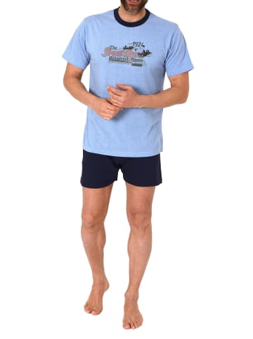 NORMANN Casual Shorty Pyjma kurzen Shorts und Rundhals - 74037 in blau